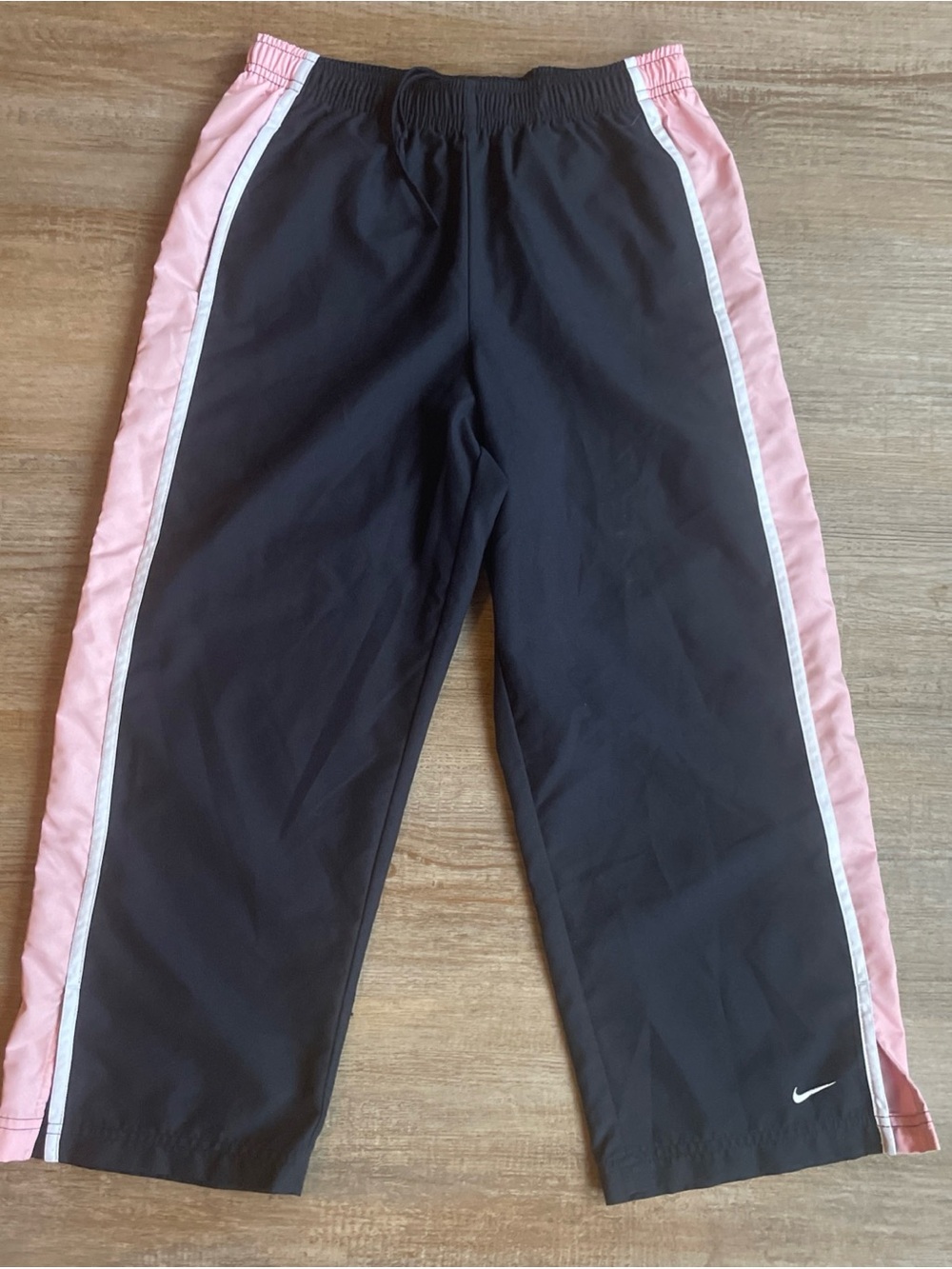 Y2K Nike Women's S Black Crop Track Pants Coral Side Stripe Athletic